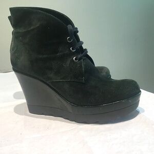 Pons Quintana Women's Wedge Boot Green Suede Size 7.5